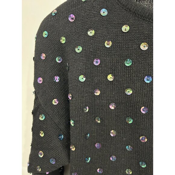 Cervelle Black Sweater With Colorful Sequins Design Sz Medium - Picture 4 of 9
